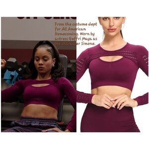 Long Sleeve Cutout Crop Top in Burgundy Size S